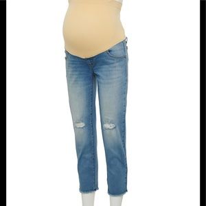 NEW $50 a:glow Maternity Full Belly Panel Girlfriend Distressed Capri Je…